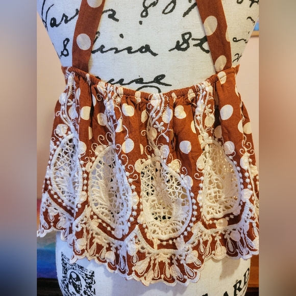 Free People Lunch Date Rust Polka Dot Adjustable Boho Halter Top, Babydoll M EUC - Picture 12 of 15